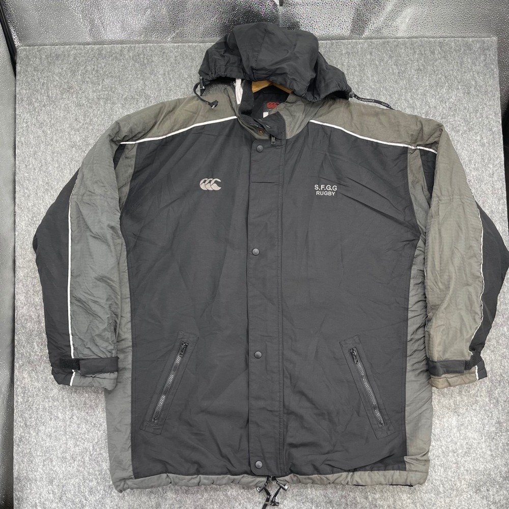 Canterbury Jacket Black Grey 2XL New Zealand SFGG Rugby Hooded Vintage